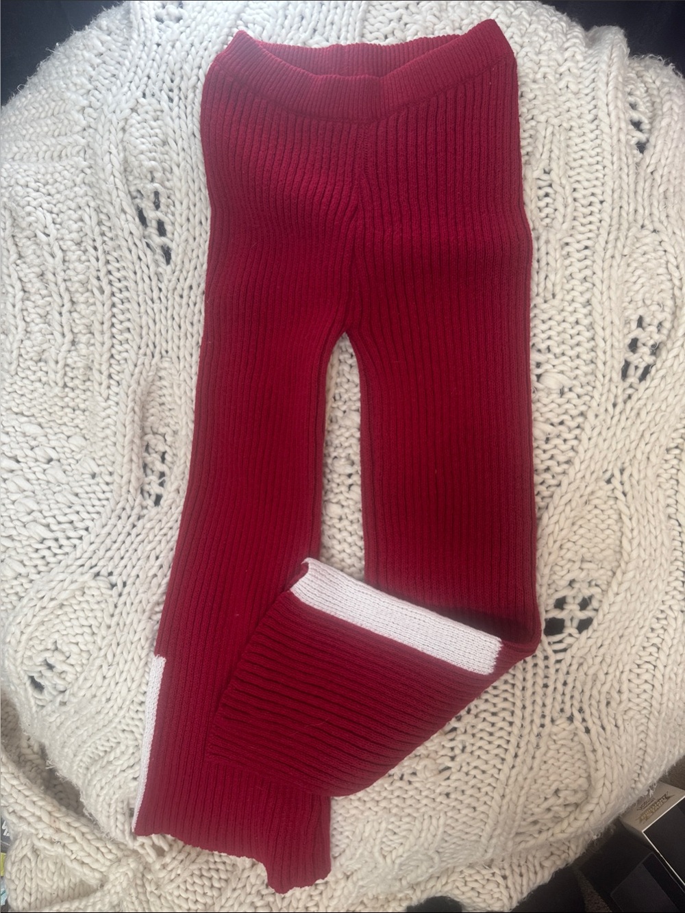 Red Ribbed Boot Cut Knit Pants